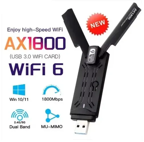 Adaptador USB WiFi 6E AX1800, USB 3.0, Suporte Windows 10/11