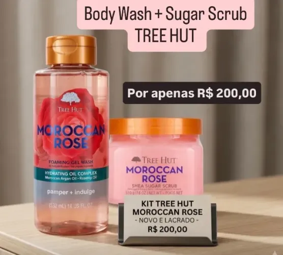 Kit Tree Hut Moroccan Rose - Esfoliante + Sabonete Gel (Novo e Lacrado)