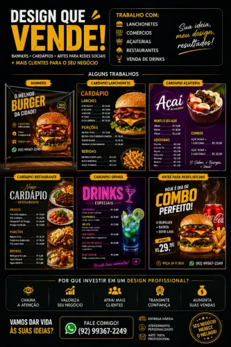 Criação de Cardápios, Banners e Artes para Redes Sociais | Designer Freelancer