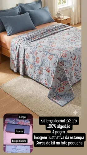 Jogo lençol cama casal 2x2,25 100% algodão 
