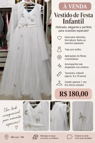 ? Vestido Infantil de Festa Branco - Lindo e Delica
