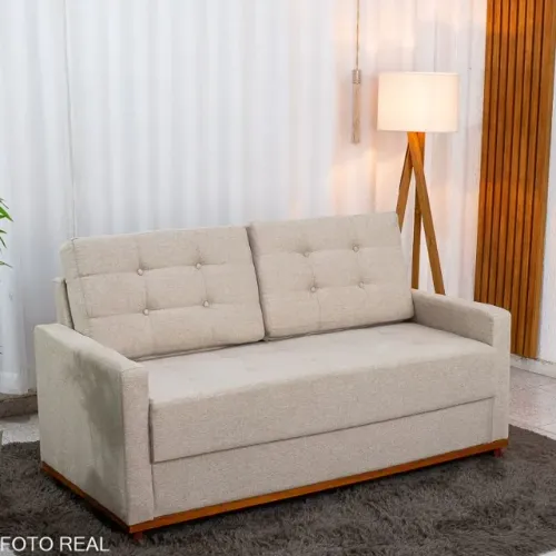 Sofá 3 lugares Living Áustria Linho Bege Frete Grátis - Até 12x S/ Juros