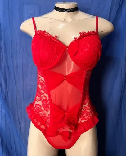 lingerie vermelha com corset e renda tamanho gg (veste até g e m)