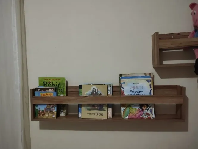 Prateleiras de livros e brinquedos