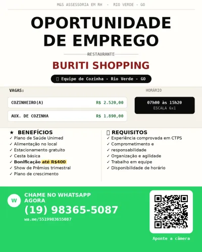 Auxiliar de Limpeza Rio Verde - GO