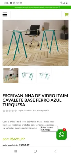 Escrivaninha em vidro base ferro preta