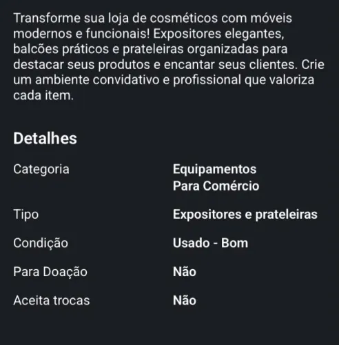 Móveis para loja de cosméticos e afins