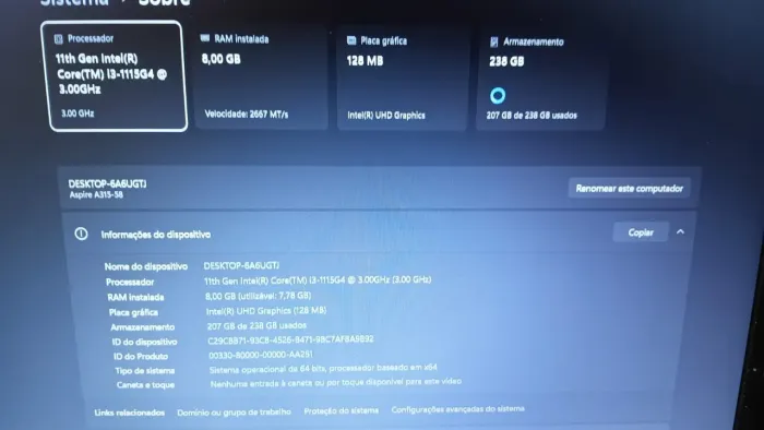 Notebook Aspire A315