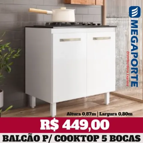 Balcão 2 Portas para Cooktop 4 Bocas (Novo) Entrega Grátis!