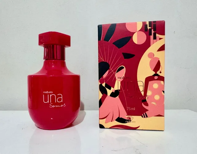 deo parfum natura una somos feminino, com 75ml. o produto foi apenas experimentado.