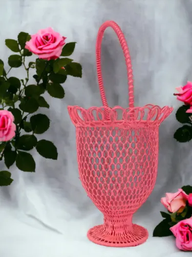 Kit 6 Cestas Provençais Vintage 14cm Para Decoração Lembrança Rosa