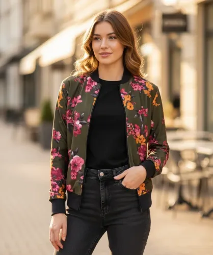 Jaqueta tam P Bomber feminina estampa Floral
