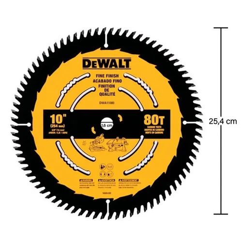 Lâmina Disco de Serra Circular para Madeira 10" 80 Dentes Carboreto Dewalt DWA11080