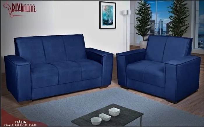 Conj Estofado Italia 2x3Lgs Veludo Suede Azul - Frete Grátis - Receba Hoje
