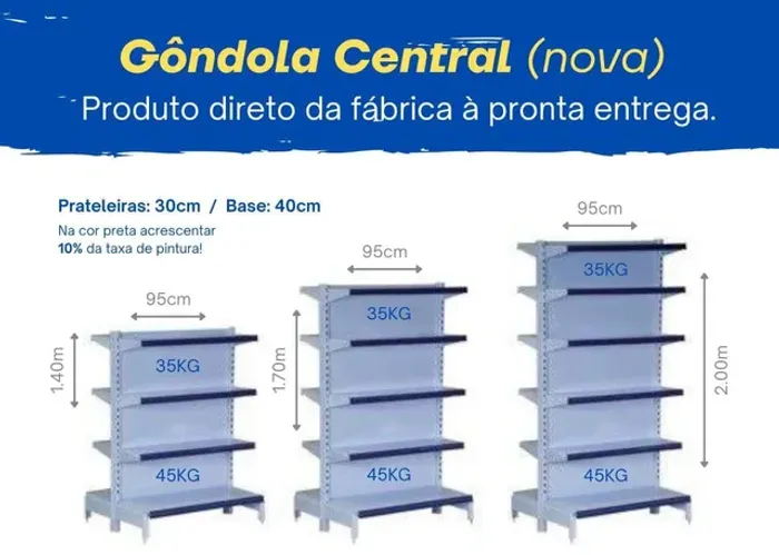 Vendo gôndolas de aço central.( só novas )Leia Bem a Descrição 