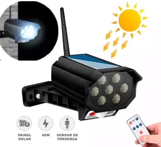 Luminária Energia Solar Câmera Falsa Sensor De Movimento