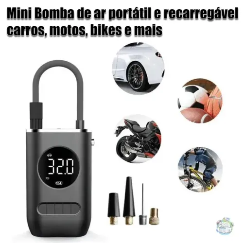 Mini Bomba de ar digital portátil motos carros bicicletas bolas