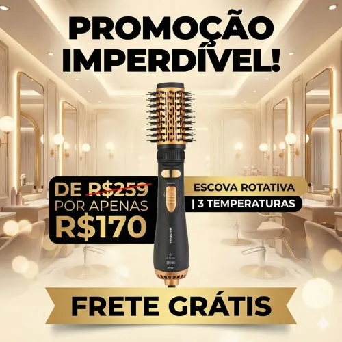 Escova Rotativa Britânia Ber20pd 3 Temperaturas Cor Preto e Dourado