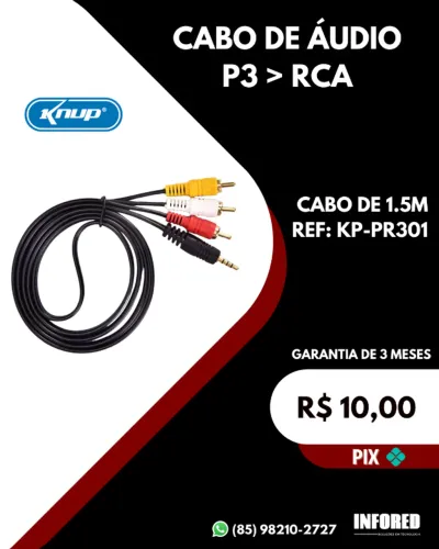 Cabo de áudio P3 > RCA KP-PR301