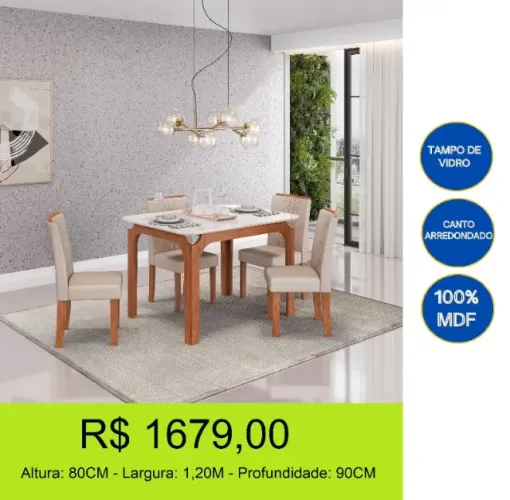 Mesa 4 Cadeiras tampo chanfrado exclusiva com preço baixo!!