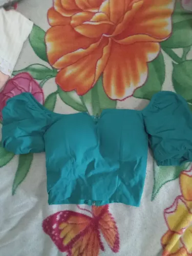 Blusa Manga Bufante Azul Turquesa