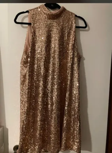 vestido paetê trapézio ESMERAL M nude