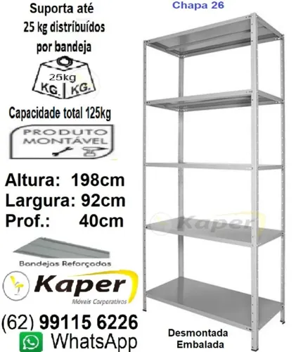 Estante de aço / Prateleira de Aço P-40CM Cinza ( produto Novo ) -198cm x 92cm x 40cm