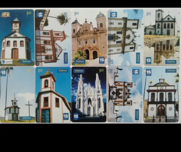 IGREJAS, Série completa c/ 10 cartões, Telefônica.