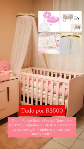Berço Rosa + 6 itens 