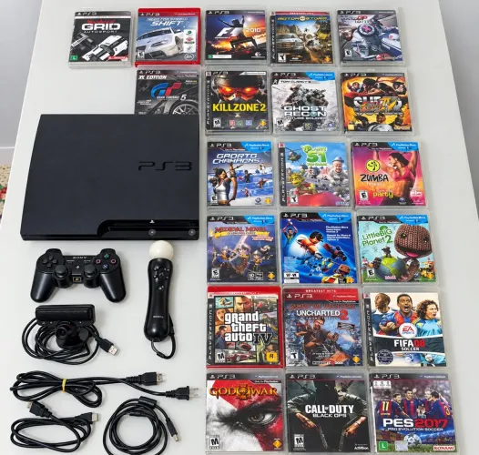 ? PLAYSTATION 3 SLIM + KIT MOVE + VÁRIOS JOGOS ORIGINAIS! ?