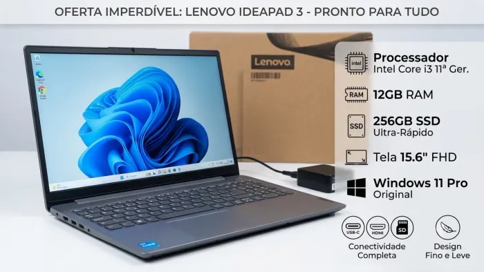 Lenovo IdeaPad 3 | i3 11ª Geração | 12GB RAM | SSD 256GB | Caixa Original