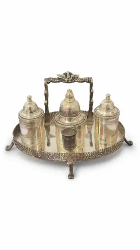 Galheteiro Antigo em Prata com Bandeja - Peça Clássica e Elegante