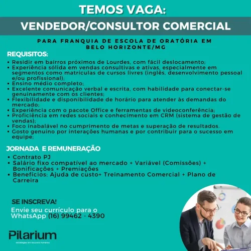 Oportunidade de emprego - Consultor Comercial em BH