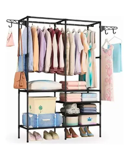 Arara Cabideiro Para Roupa Duplo Cabides Sapateira Multiuso Preto