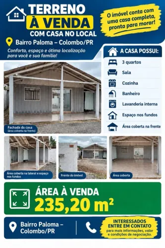 CASA COM TERRENO À VENDA NO JD. PALOMA - Colombo/PR
