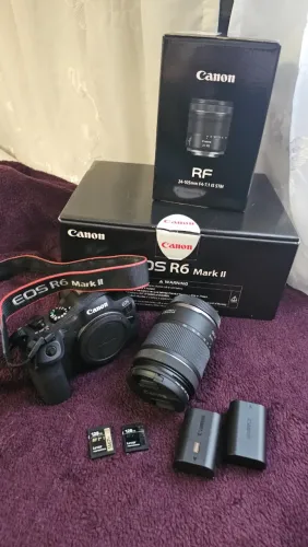 Câmera Canon R6 Mark II + Lente 24-105mm f/4 + Bateria extra + 2 cartões de memória 128gb
