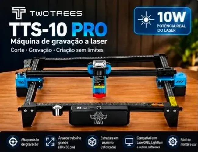 TwoTrees TTS-10 PRO 10W Com Eixo Rotativo - Máquina de Gravação a Laser
