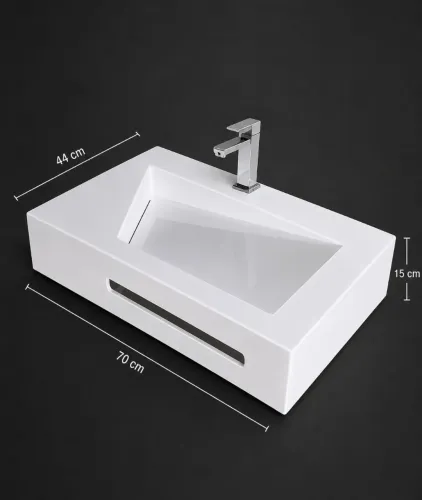 Pia Esculpida em Porcelanato 70x44 Luxo Moderno | Cuba Esculpida para Banheiro
