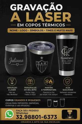 Gravação de copos termicos logos e frases e nomes