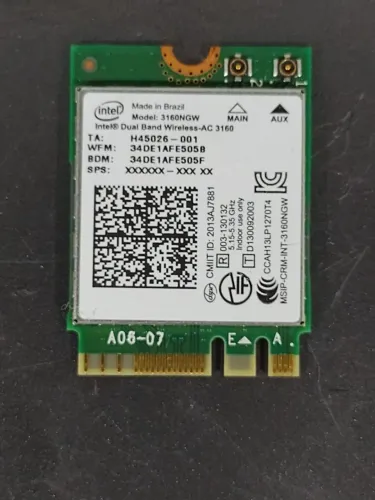Placa Wi-fi Dual Band Intel 3160ngw M.2 (Usado)