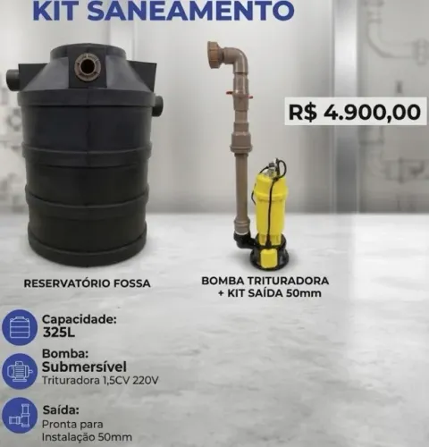Bomba e reservatório elevatório de esgoto.
