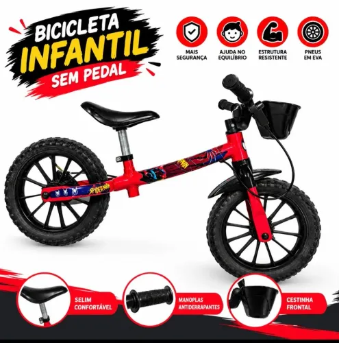 Bicicleta Infantil Caloi Aro 12 USADA Original com adesivos do Homem-Aranha.