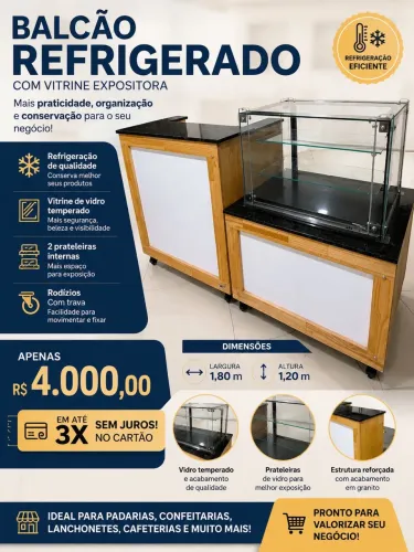 BALCÃO REFRIGERADO ALKIT COM VITRINE EXPOSITORA 