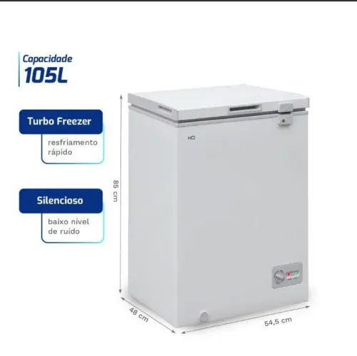 Freezer HQ 105 LT apenas 6 dias que chegou apenas testei, nota fiscal e garantia de 1 ano