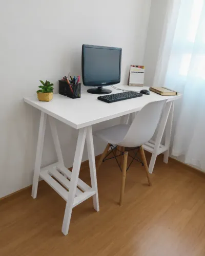 Mesa Cavalete Desmontável Home Office Escritório MDF Branco