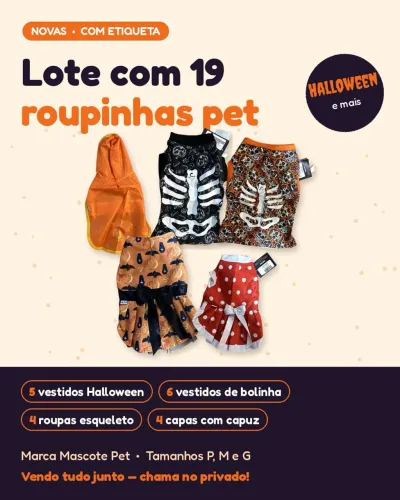 Lote 19 Roupas Pet Cachorro Vestido Halloween Capa P M G