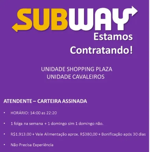 SUBWAY Contrata Macae RJ 