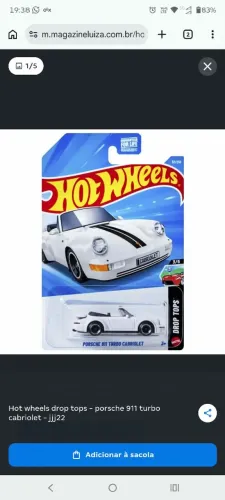 Hotwheels Porsche 911 turbo Cabriolet Branco 