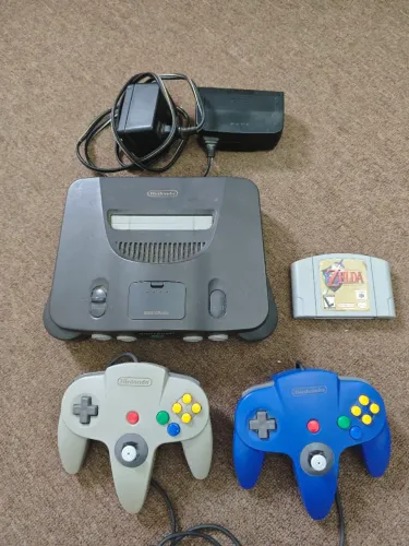 Console nintendo 64 com 2 controles e cartucho zelda