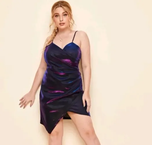 Vestido festa balada furta cor rosa e azul curto plus size - Vetse 48 - Ref. 5802